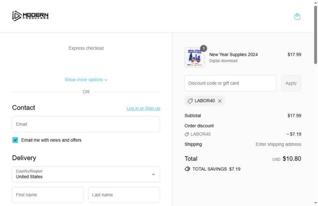 Modern Producers checkout page showing Modern Producers discount code box | Screenshot taken by SimplyCodes community member on Sep 1, 2025
