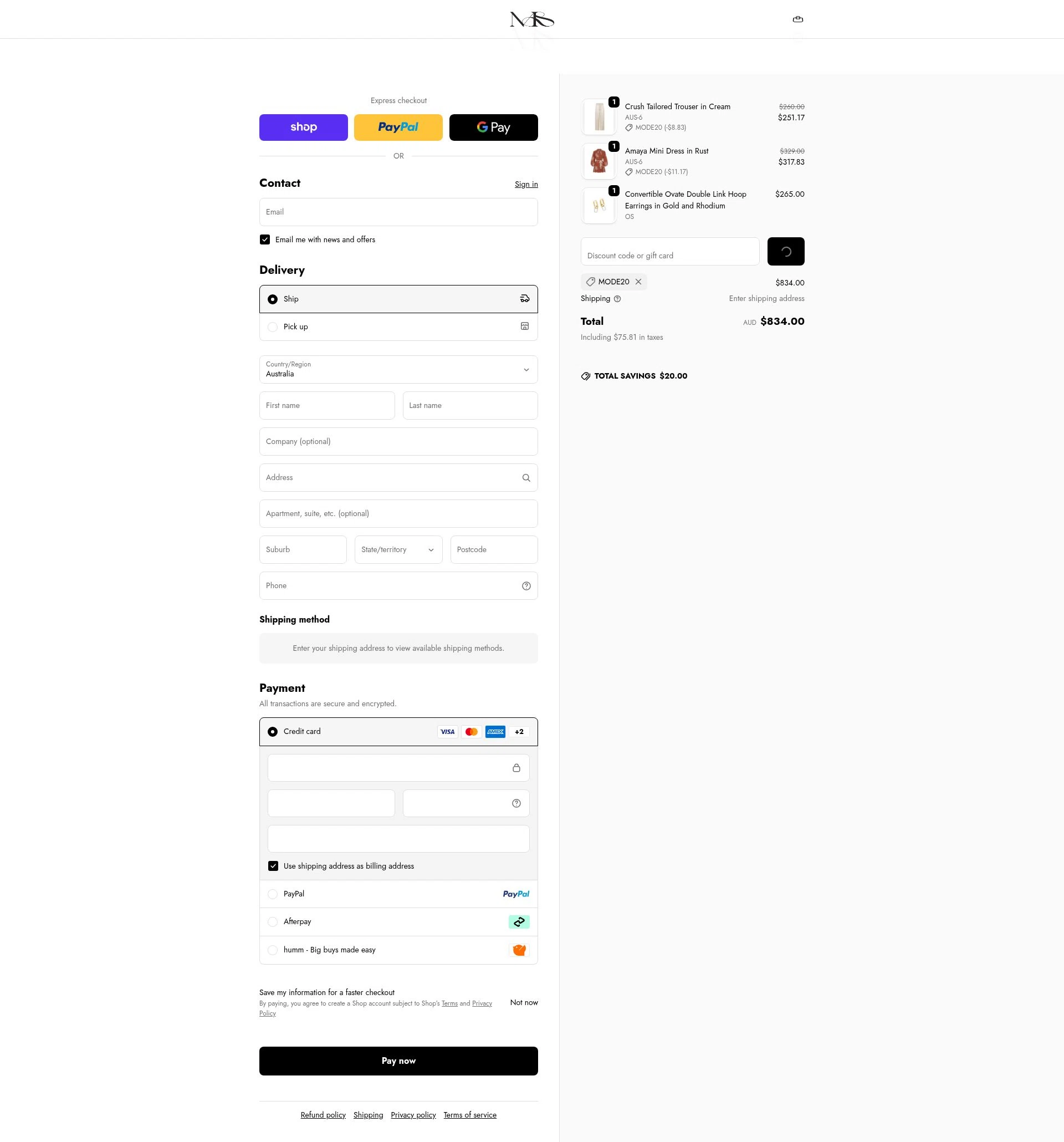 Mode Sportif checkout page showing Mode Sportif discount code box | Screenshot taken by SimplyCodes community member on Feb 14, 2026
