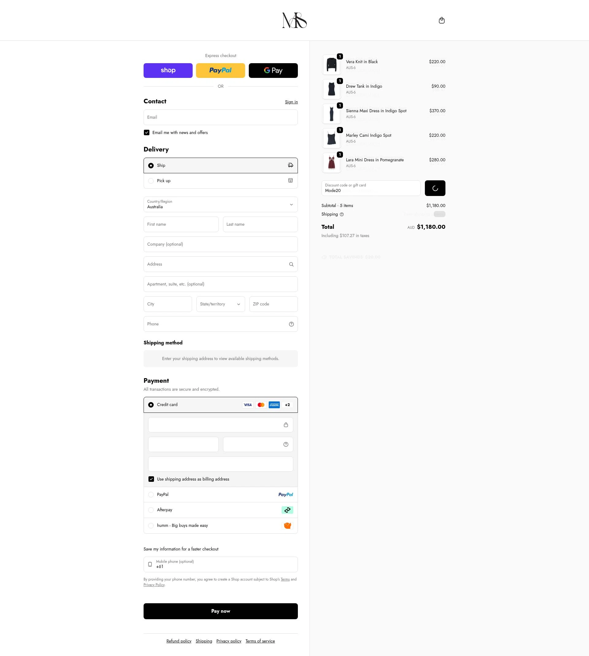 Mode Sportif checkout page showing Mode Sportif discount code box | Screenshot taken by SimplyCodes community member on Feb 18, 2026