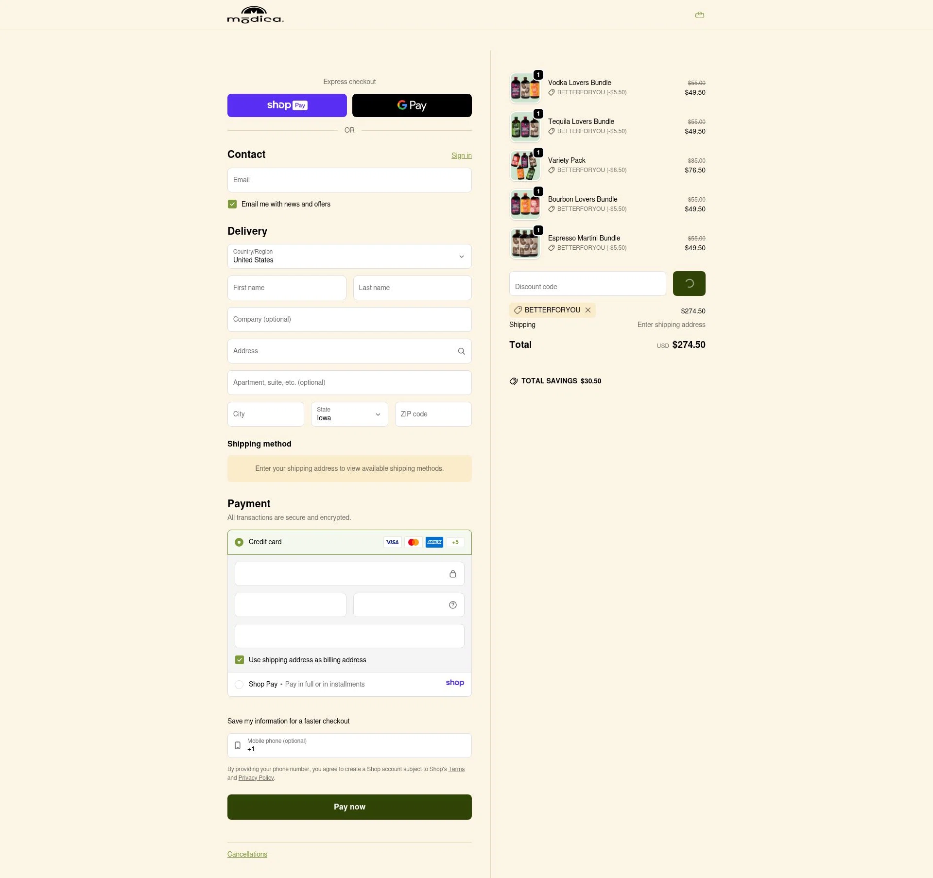Modica checkout page showing Modica promo code box | Screenshot taken by SimplyCodes community member on Jan 7, 2026
