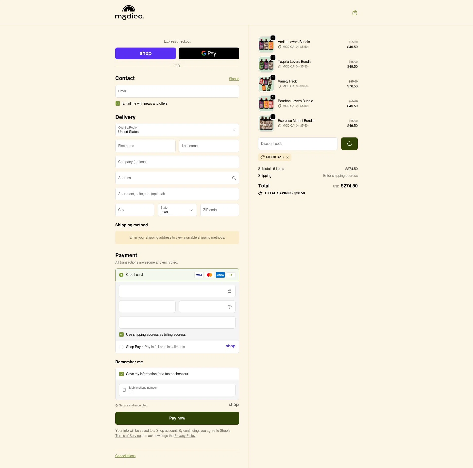 Modica checkout page showing Modica promo code box | Screenshot taken by SimplyCodes community member on Dec 23, 2025