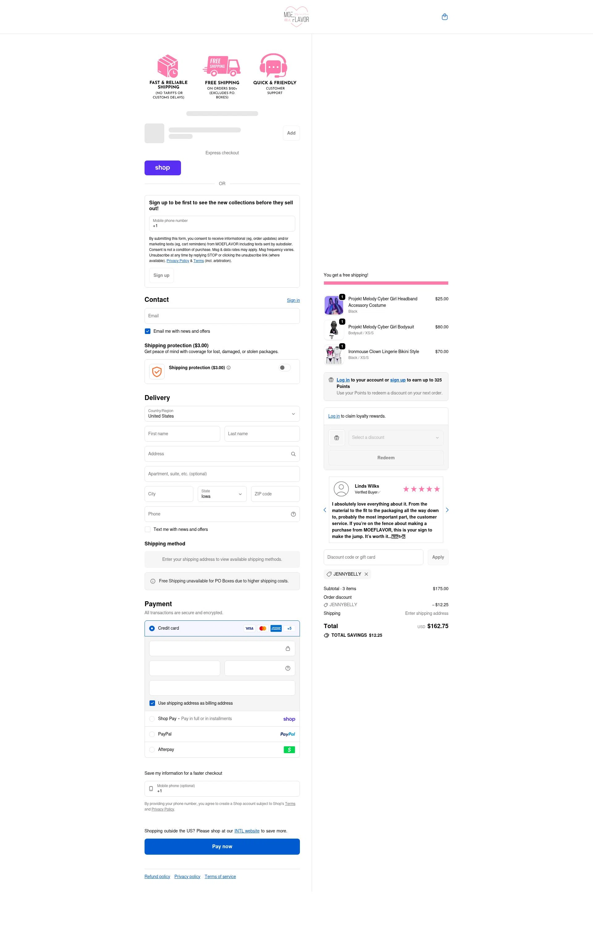 MOEFLAVOR checkout page showing MOEFLAVOR discount code box | Screenshot taken by SimplyCodes community member on Feb 6, 2026