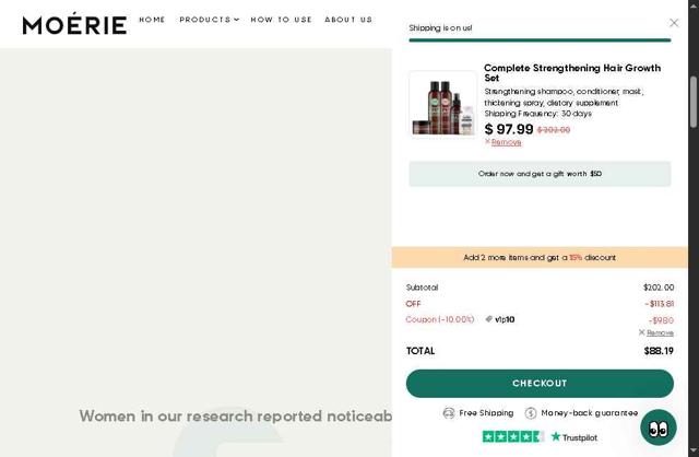 Moerie checkout page showing Moerie coupon code box | Screenshot taken by SimplyCodes community member on Aug 17, 2025