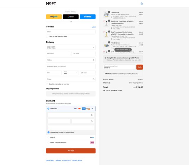 MOFT.us checkout page showing MOFT.us promo code box | Screenshot taken by SimplyCodes community member on Sep 2, 2025