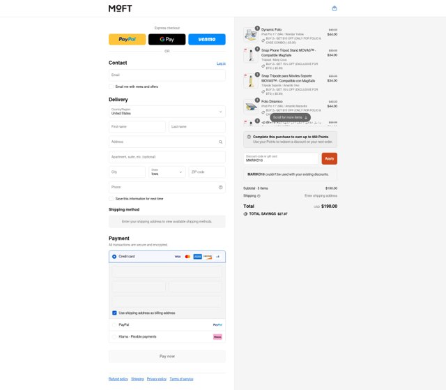 MOFT.us checkout page showing MOFT.us promo code box | Screenshot taken by SimplyCodes community member on Sep 2, 2025