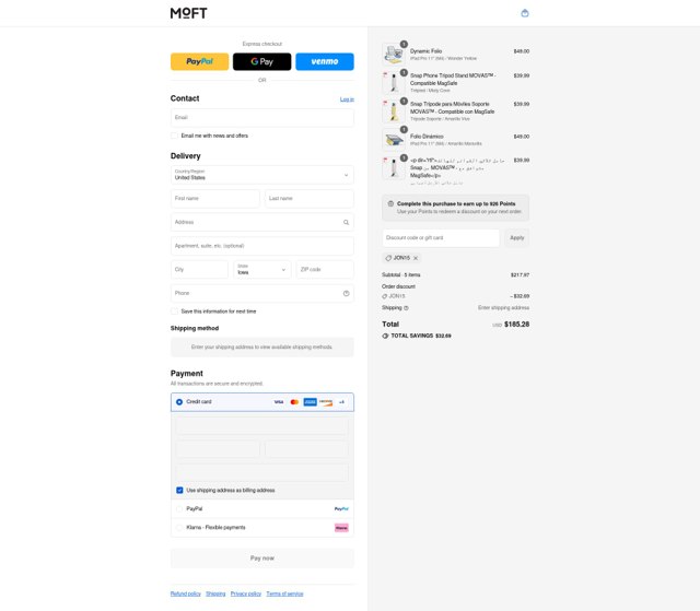 MOFT.us checkout page showing MOFT.us promo code box | Screenshot taken by SimplyCodes community member on Sep 2, 2025