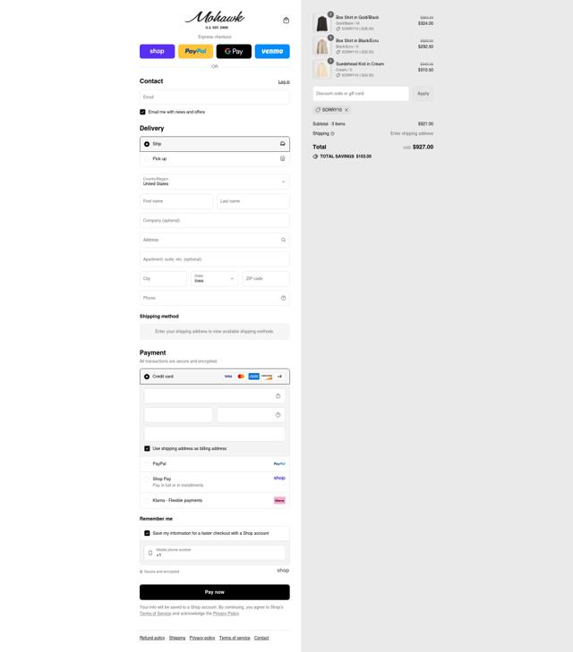 Mohawk General Store checkout page showing Mohawk General Store promo code box | Screenshot taken by SimplyCodes community member on Sep 8, 2025