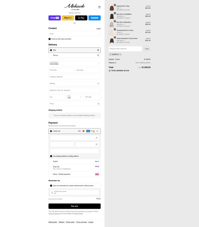 Mohawk General Store checkout page showing Mohawk General Store promo code box | Screenshot taken by SimplyCodes community member on Aug 26, 2025