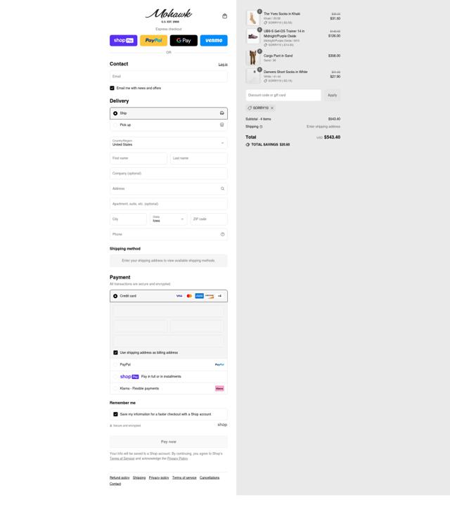 Mohawk General Store checkout page showing Mohawk General Store promo code box | Screenshot taken by SimplyCodes community member on Aug 12, 2025