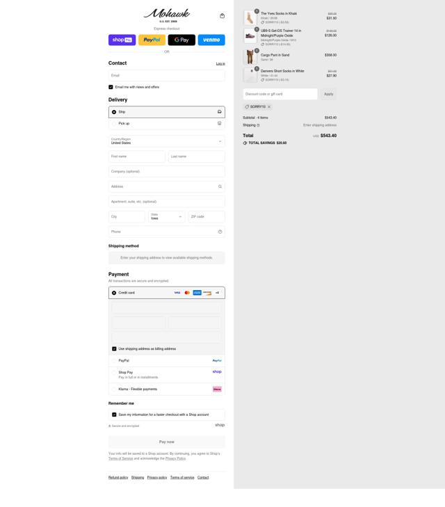 Mohawk General Store checkout page showing Mohawk General Store promo code box | Screenshot taken by SimplyCodes community member on Aug 17, 2025