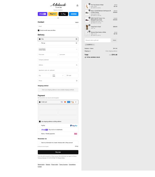 Mohawk General Store checkout page showing Mohawk General Store promo code box | Screenshot taken by SimplyCodes community member on Aug 5, 2025