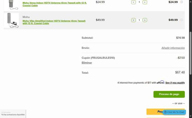 Mohu checkout page showing Mohu promo code box | Screenshot taken by SimplyCodes community member on May 16, 2025
