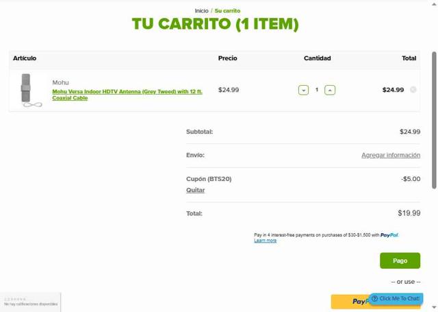 Mohu checkout page showing Mohu promo code box | Screenshot taken by SimplyCodes community member on Aug 12, 2025