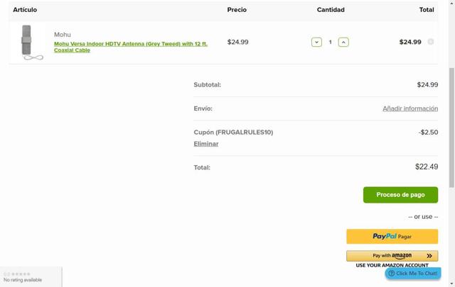 Mohu checkout page showing Mohu promo code box | Screenshot taken by SimplyCodes community member on May 16, 2025