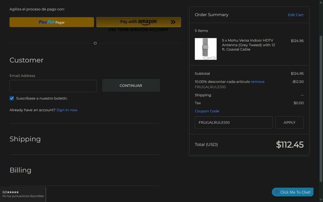 Mohu checkout page showing Mohu promo code box | Screenshot taken by SimplyCodes community member on May 16, 2025