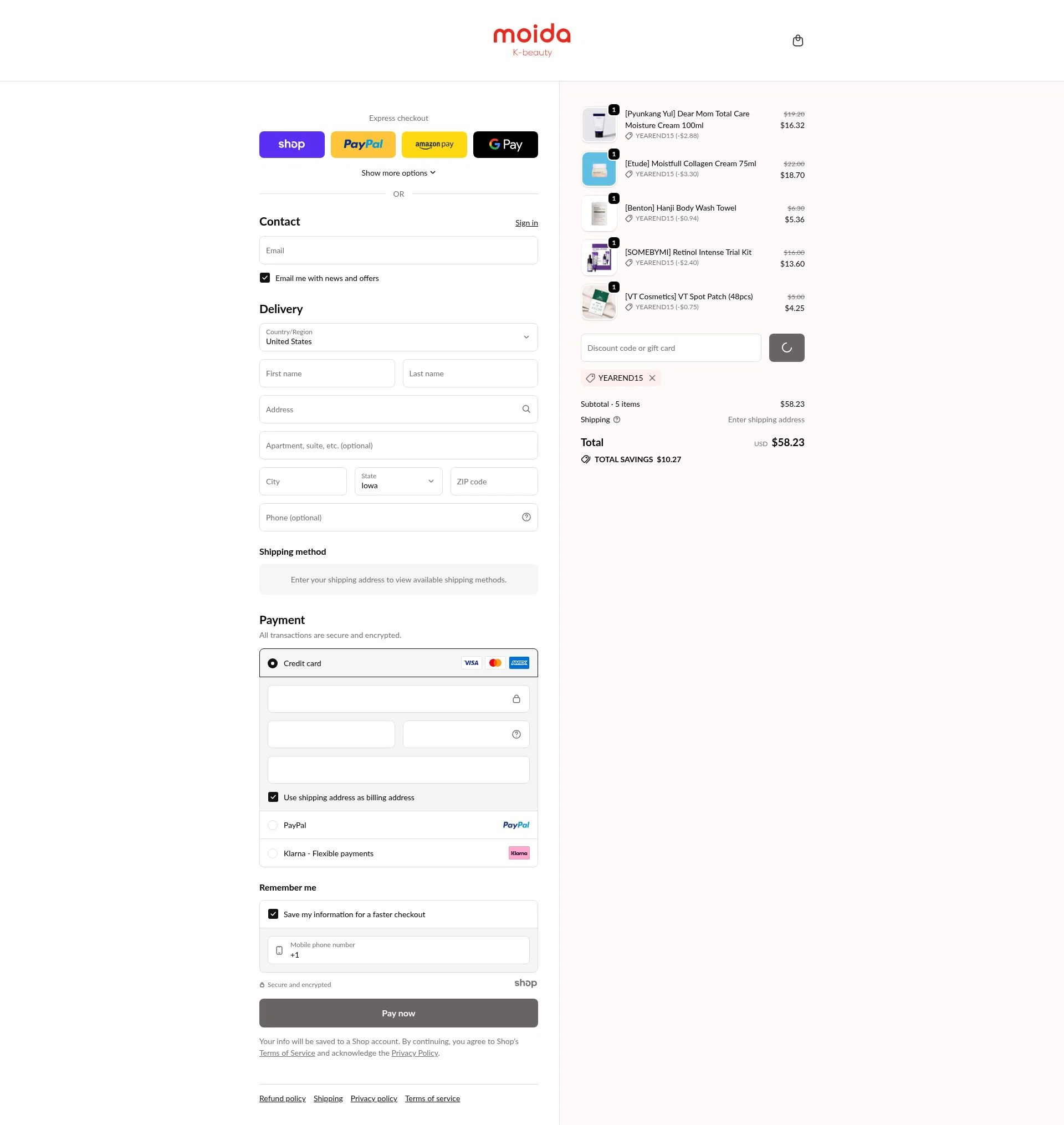 MOIDA checkout page showing MOIDA discount code box | Screenshot taken by SimplyCodes community member on Dec 28, 2025