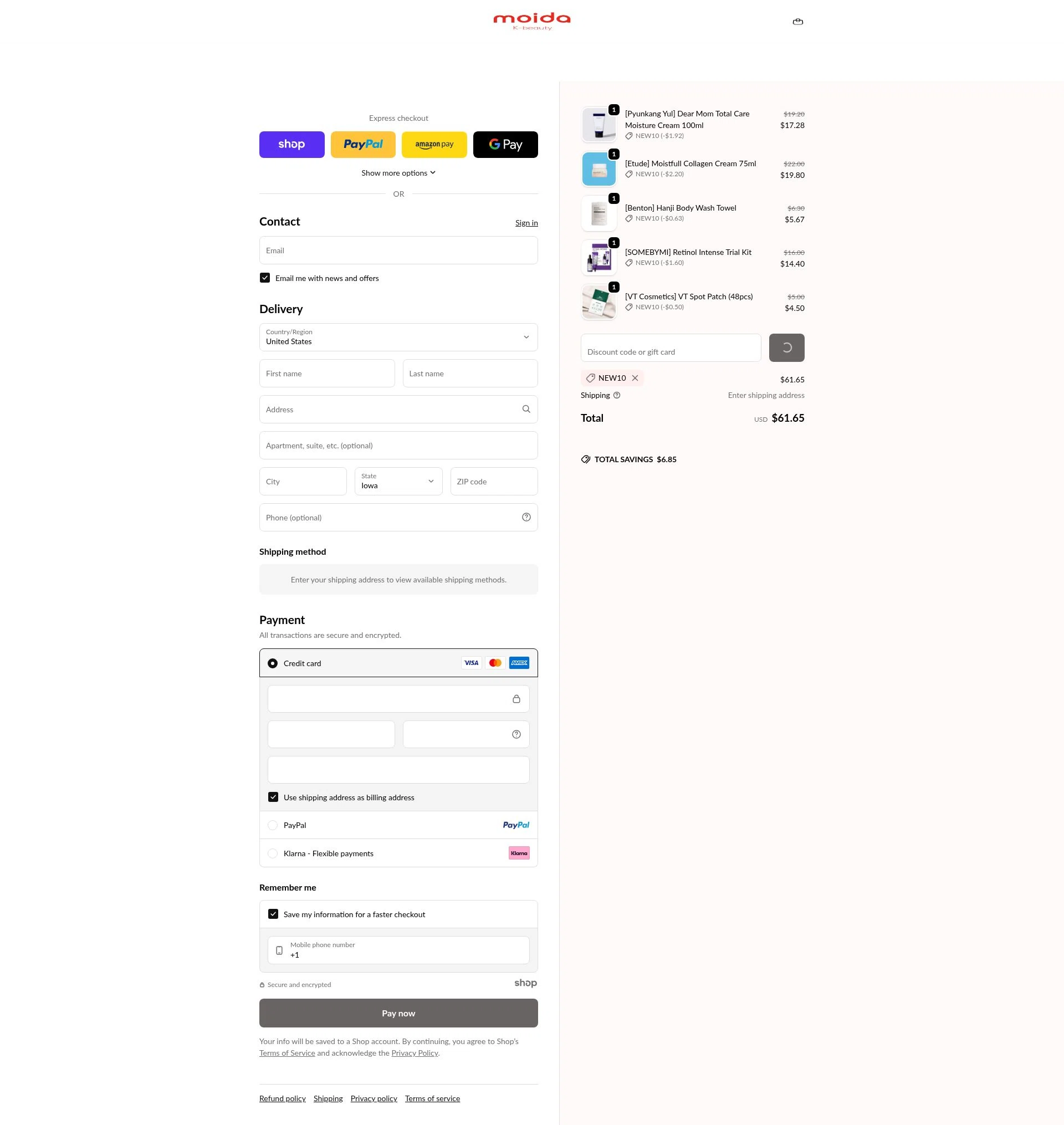 MOIDA checkout page showing MOIDA discount code box | Screenshot taken by SimplyCodes community member on Dec 28, 2025