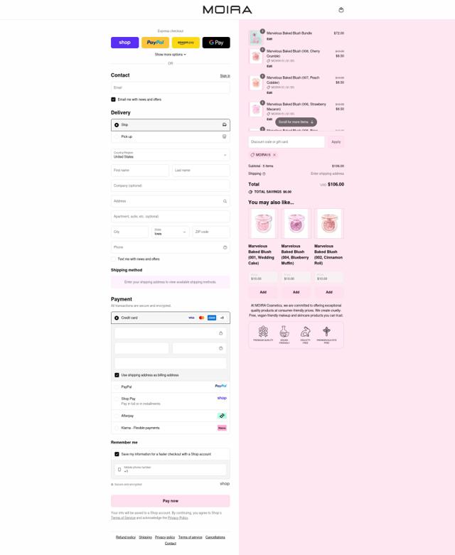 Moira Beauty checkout page showing Moira Beauty discount code box | Screenshot taken by SimplyCodes community member on Sep 14, 2025