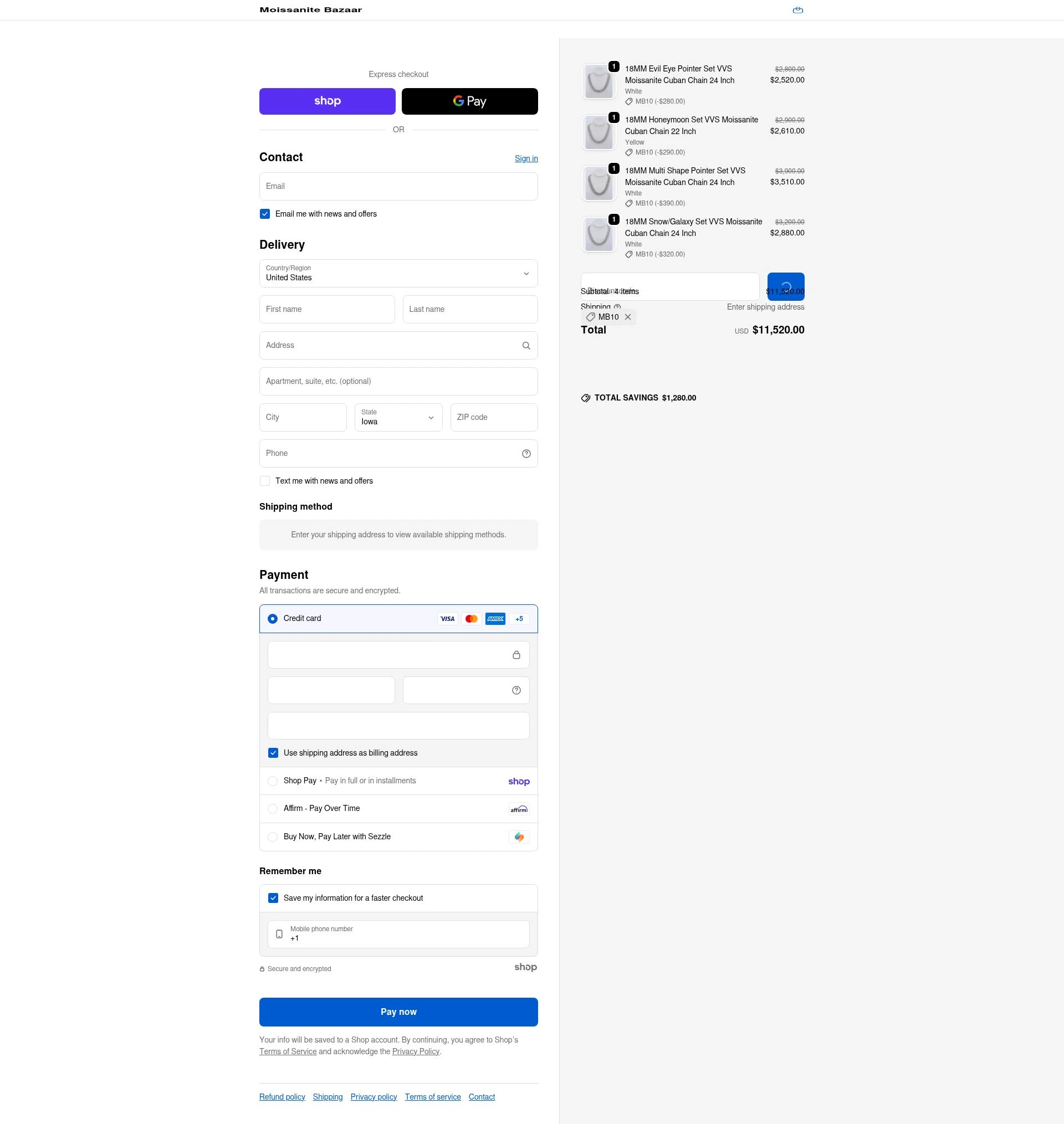 Moissanite Bazaar checkout page showing Moissanite Bazaar promo code box | Screenshot taken by SimplyCodes community member on Jan 28, 2026