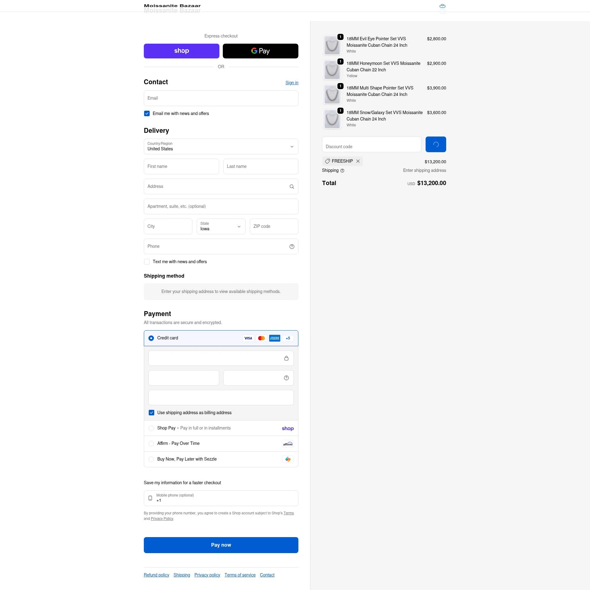 Moissanite Bazaar checkout page showing Moissanite Bazaar promo code box | Screenshot taken by SimplyCodes community member on Feb 6, 2026