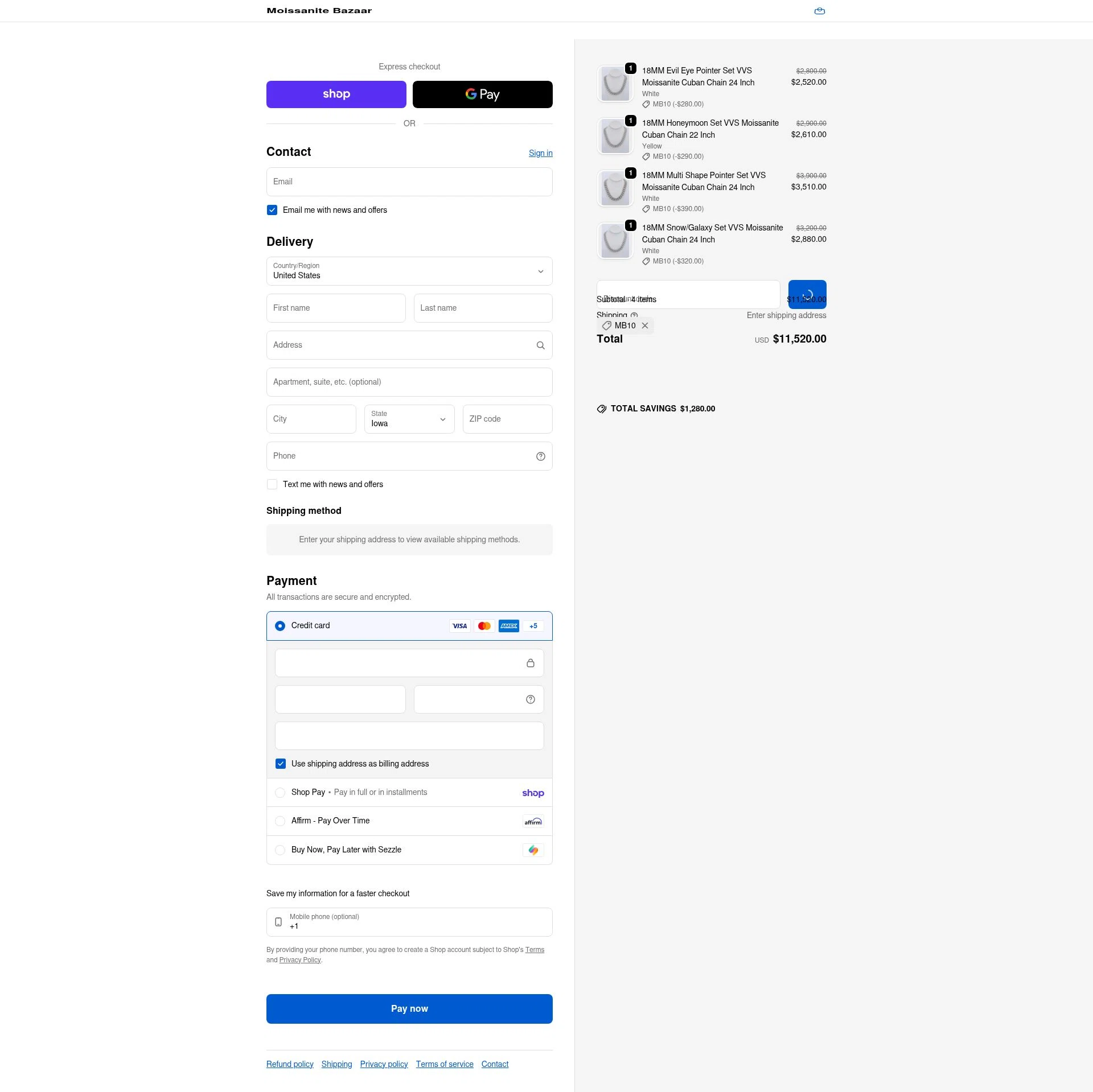 Moissanite Bazaar checkout page showing Moissanite Bazaar promo code box | Screenshot taken by SimplyCodes community member on Feb 1, 2026