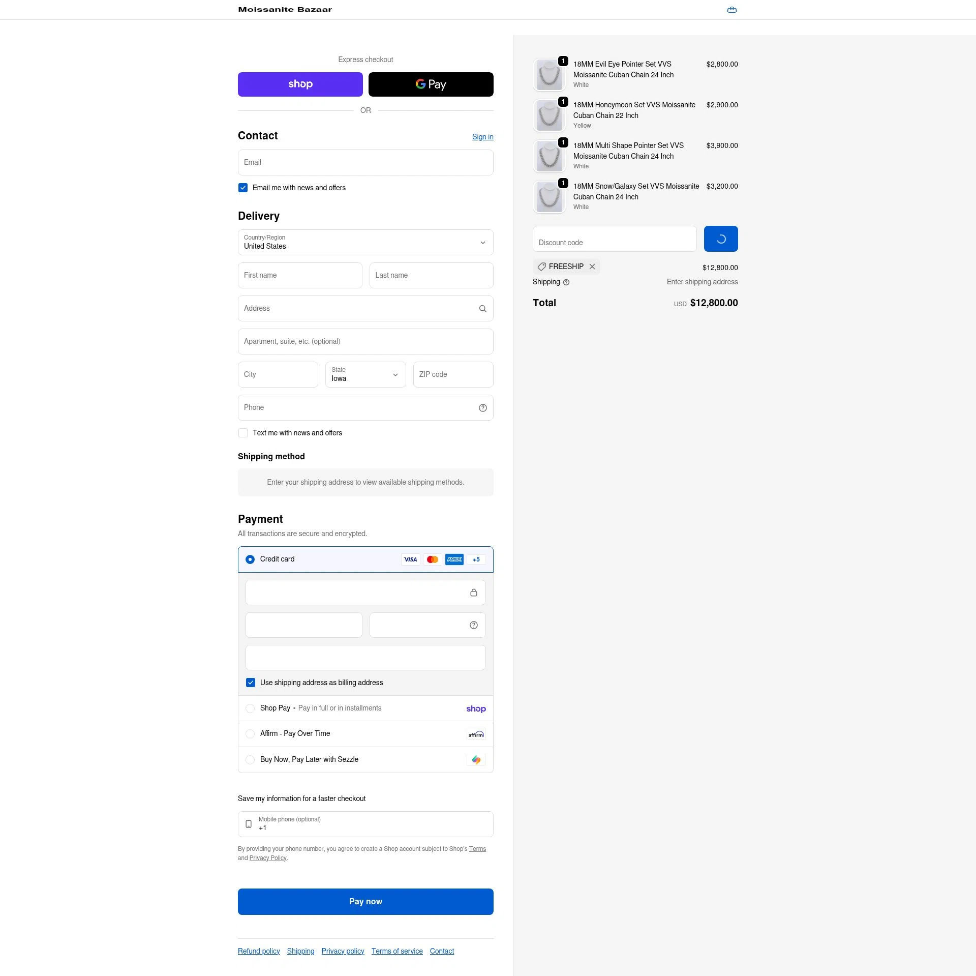 Moissanite Bazaar checkout page showing Moissanite Bazaar promo code box | Screenshot taken by SimplyCodes community member on Feb 1, 2026