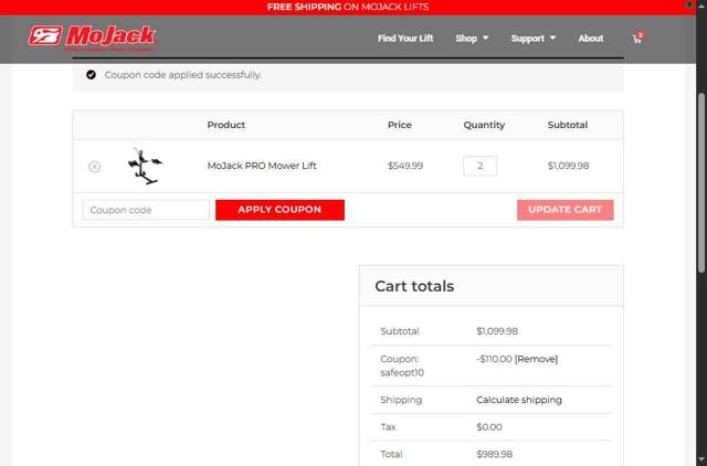 MoJack checkout page showing MoJack coupon code box | Screenshot taken by SimplyCodes community member on Jun 13, 2025