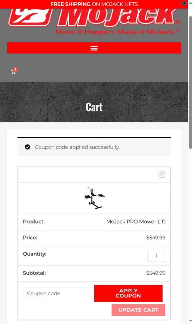 MoJack checkout page showing MoJack coupon code box | Screenshot taken by SimplyCodes community member on Jun 13, 2025