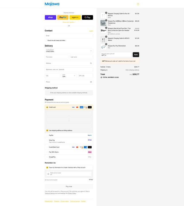 Mojawa checkout page showing Mojawa discount code box | Screenshot taken by SimplyCodes community member on Sep 9, 2025