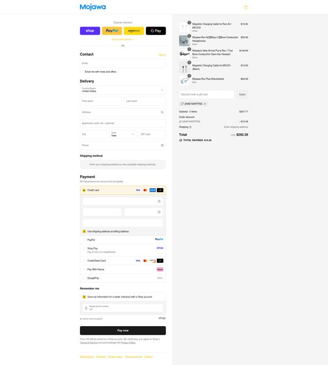 Mojawa checkout page showing Mojawa discount code box | Screenshot taken by SimplyCodes community member on Sep 13, 2025