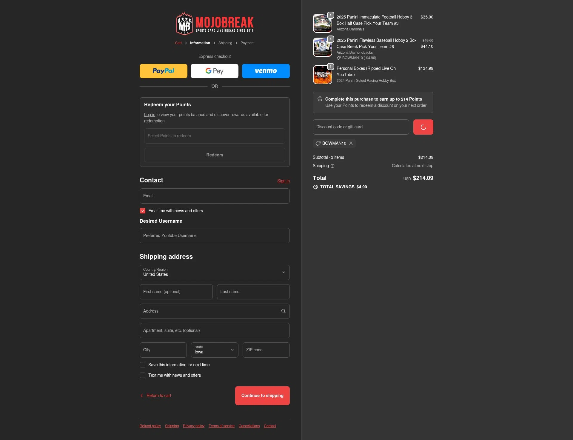 Mojobreak checkout page showing Mojobreak discount code box | Screenshot taken by SimplyCodes community member on Jan 18, 2026