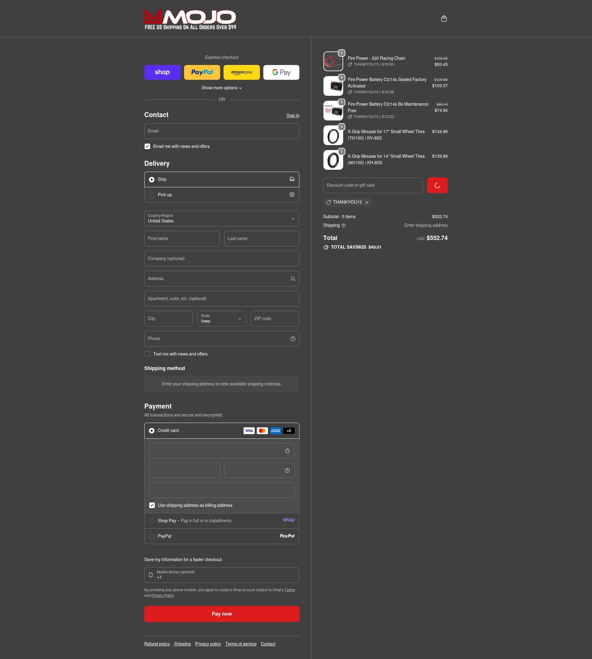 MojoMotoSport.com checkout page showing MojoMotoSport.com promo code box | Screenshot taken by SimplyCodes community member on Jan 9, 2026