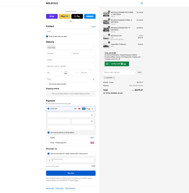 Molecule checkout page showing Molecule promo code box | Screenshot taken by SimplyCodes community member on Sep 2, 2025