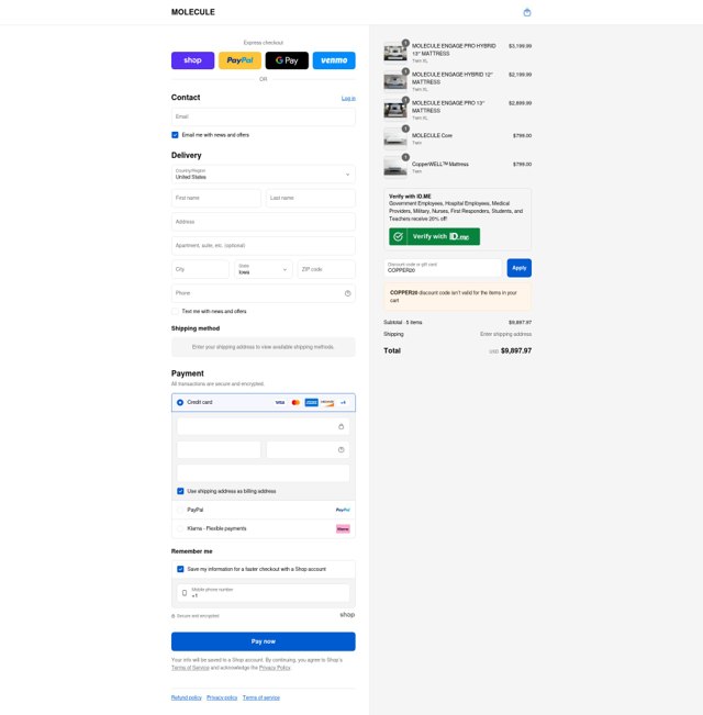 Molecule checkout page showing Molecule promo code box | Screenshot taken by SimplyCodes community member on Sep 2, 2025