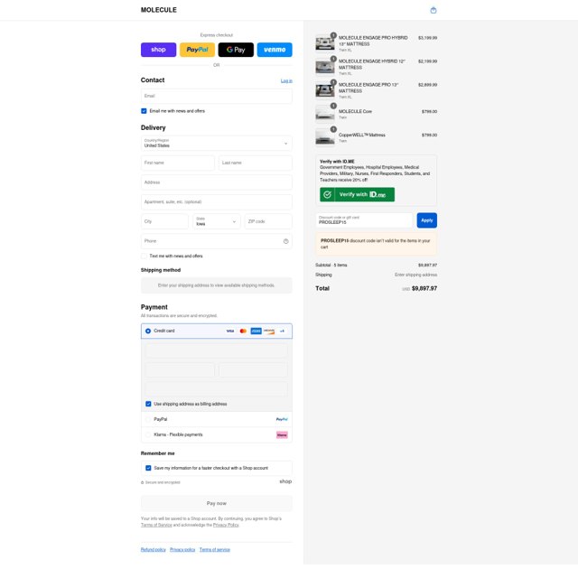 Molecule checkout page showing Molecule promo code box | Screenshot taken by SimplyCodes community member on Sep 2, 2025