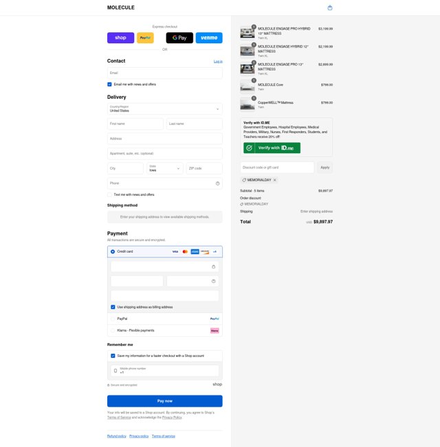 Molecule checkout page showing Molecule promo code box | Screenshot taken by SimplyCodes community member on Sep 2, 2025