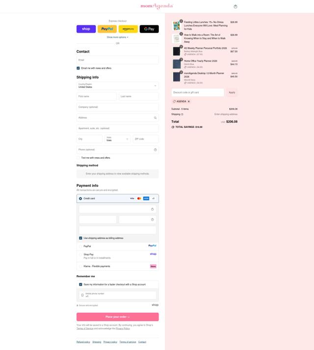 momAgenda checkout page showing momAgenda promo code box | Screenshot taken by SimplyCodes community member on Sep 14, 2025