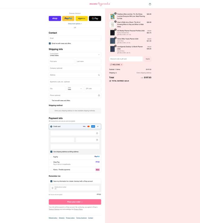 momAgenda checkout page showing momAgenda promo code box | Screenshot taken by SimplyCodes community member on Sep 14, 2025