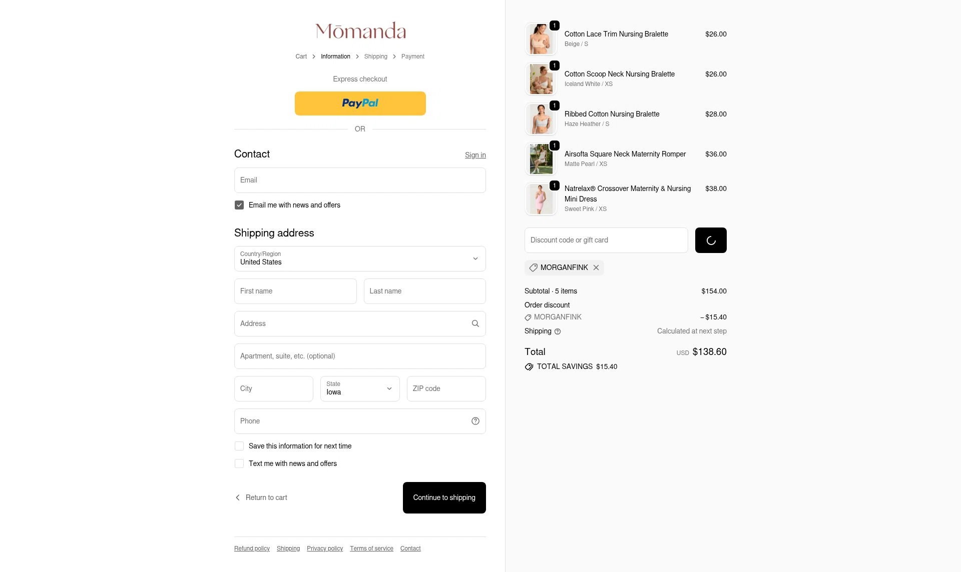 Momanda checkout page showing Momanda discount code box | Screenshot taken by SimplyCodes community member on Feb 17, 2026