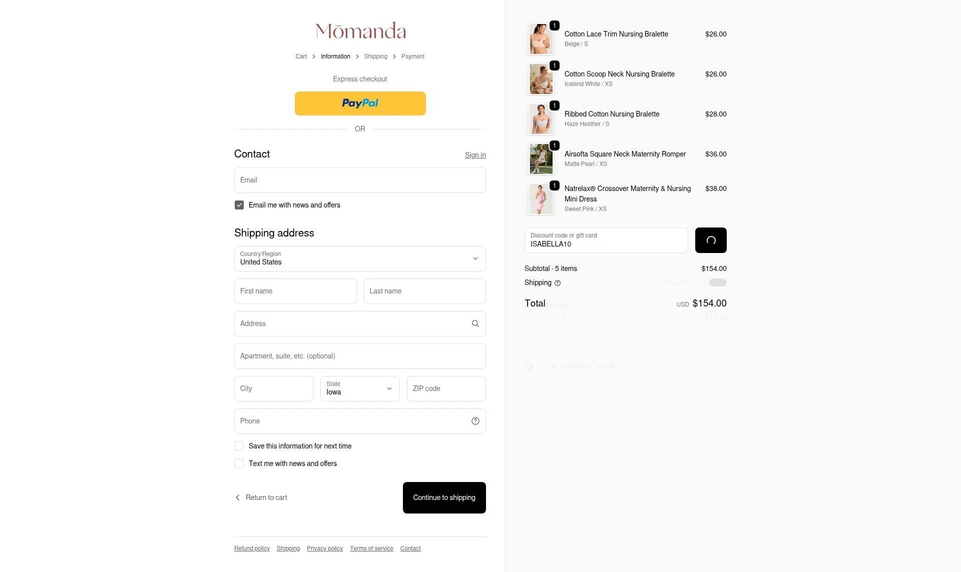 Momanda checkout page showing Momanda discount code box | Screenshot taken by SimplyCodes community member on Feb 17, 2026