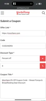 Momfann coupon verification screenshot