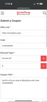 Momfann coupon verification screenshot