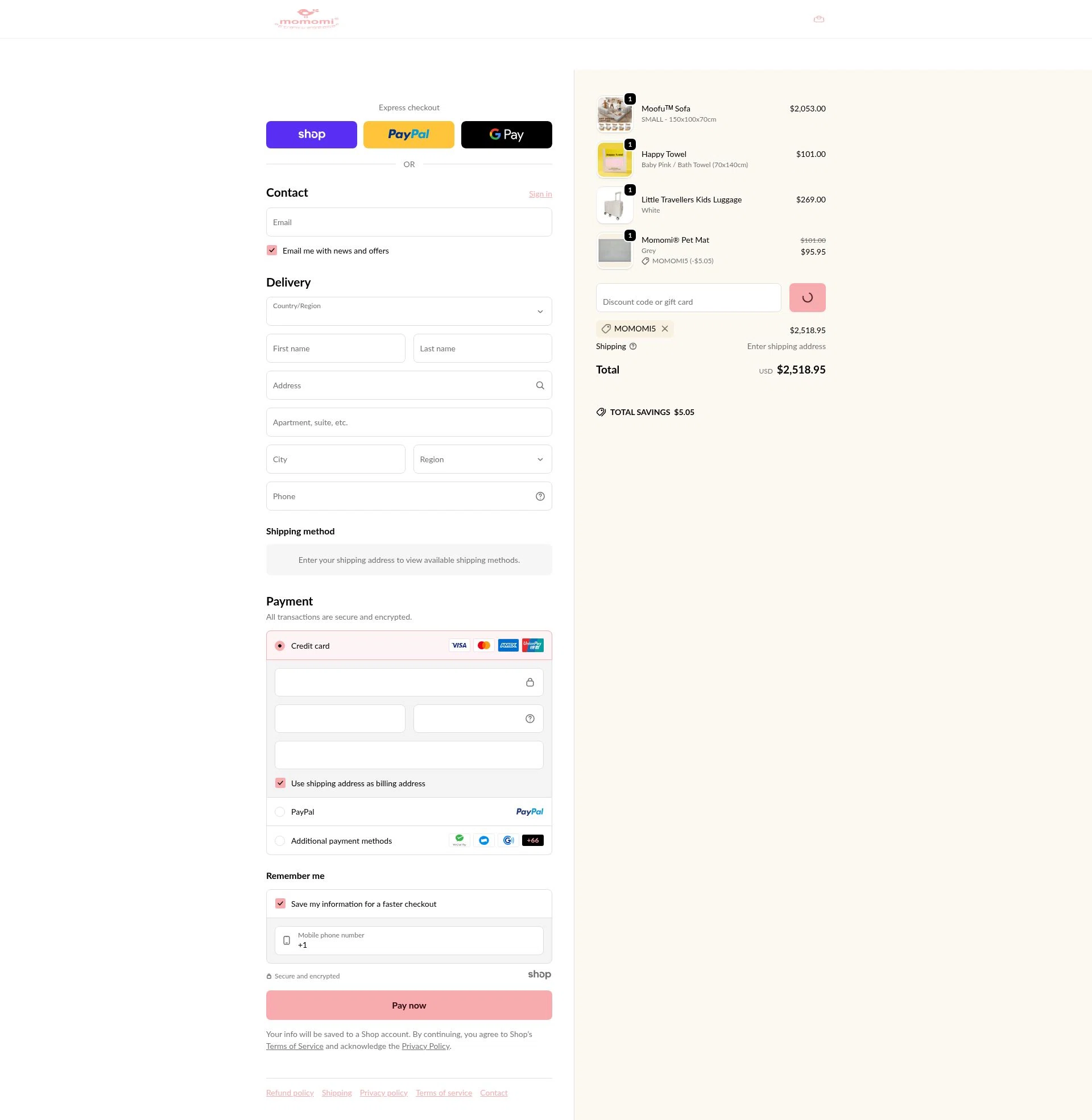 Momomi checkout page showing Momomi discount code box | Screenshot taken by SimplyCodes community member on Jan 3, 2026