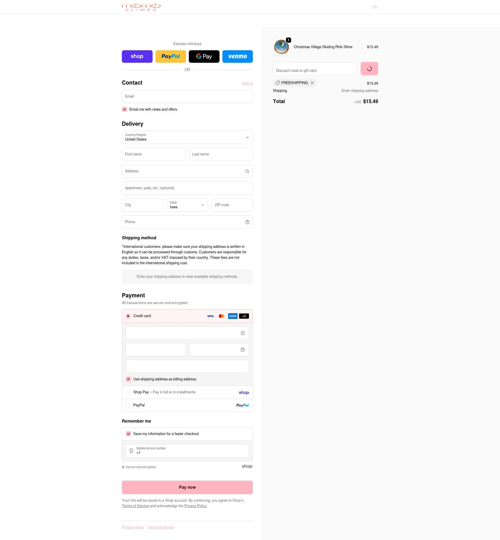 Momo Slimes checkout page showing Momo Slimes discount code box | Screenshot taken by SimplyCodes community member on Jan 29, 2026