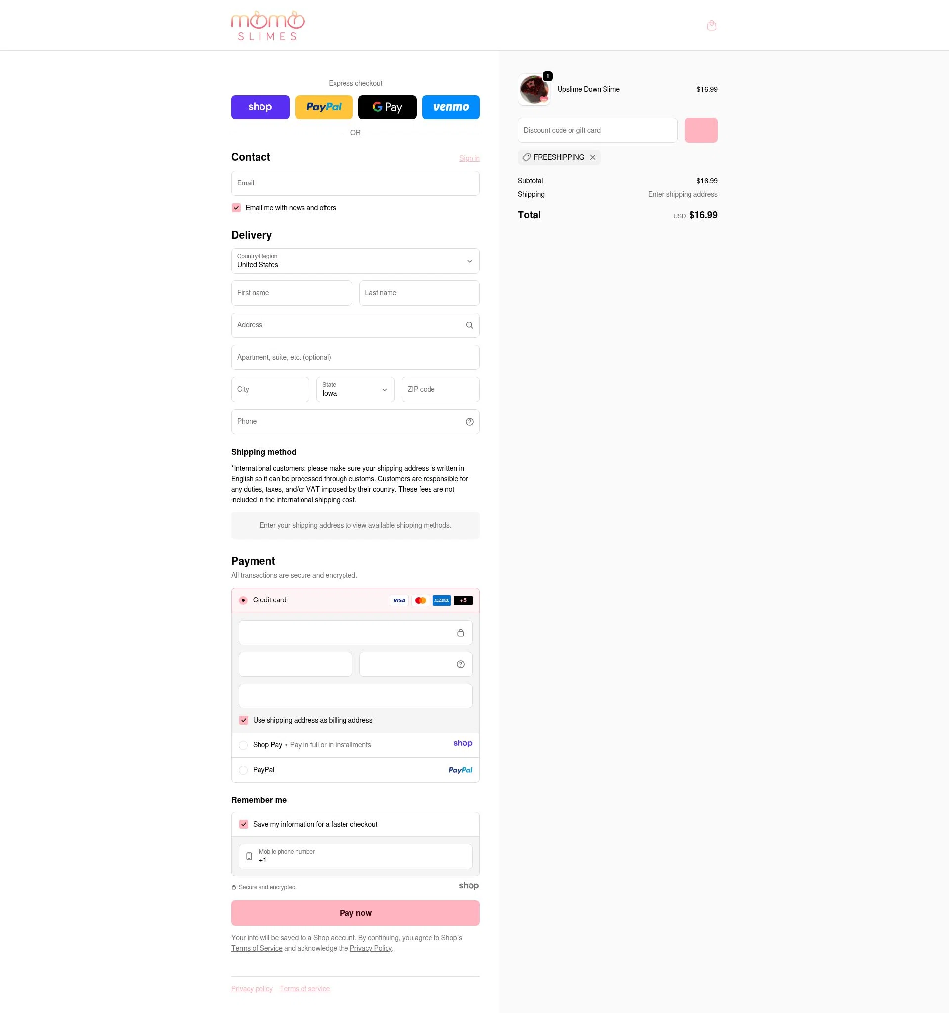 Momo Slimes checkout page showing Momo Slimes discount code box | Screenshot taken by SimplyCodes community member on Dec 26, 2025