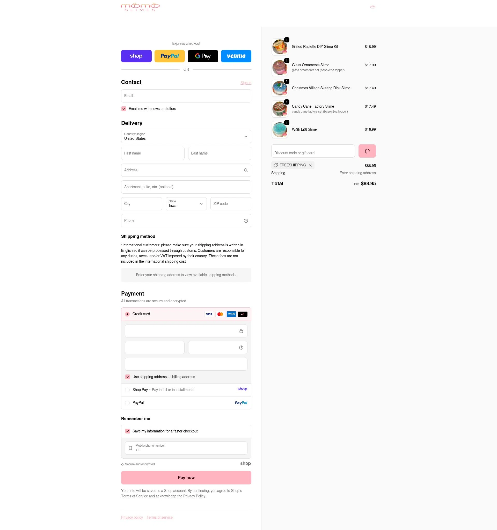 Momo Slimes checkout page showing Momo Slimes discount code box | Screenshot taken by SimplyCodes community member on Dec 31, 2025