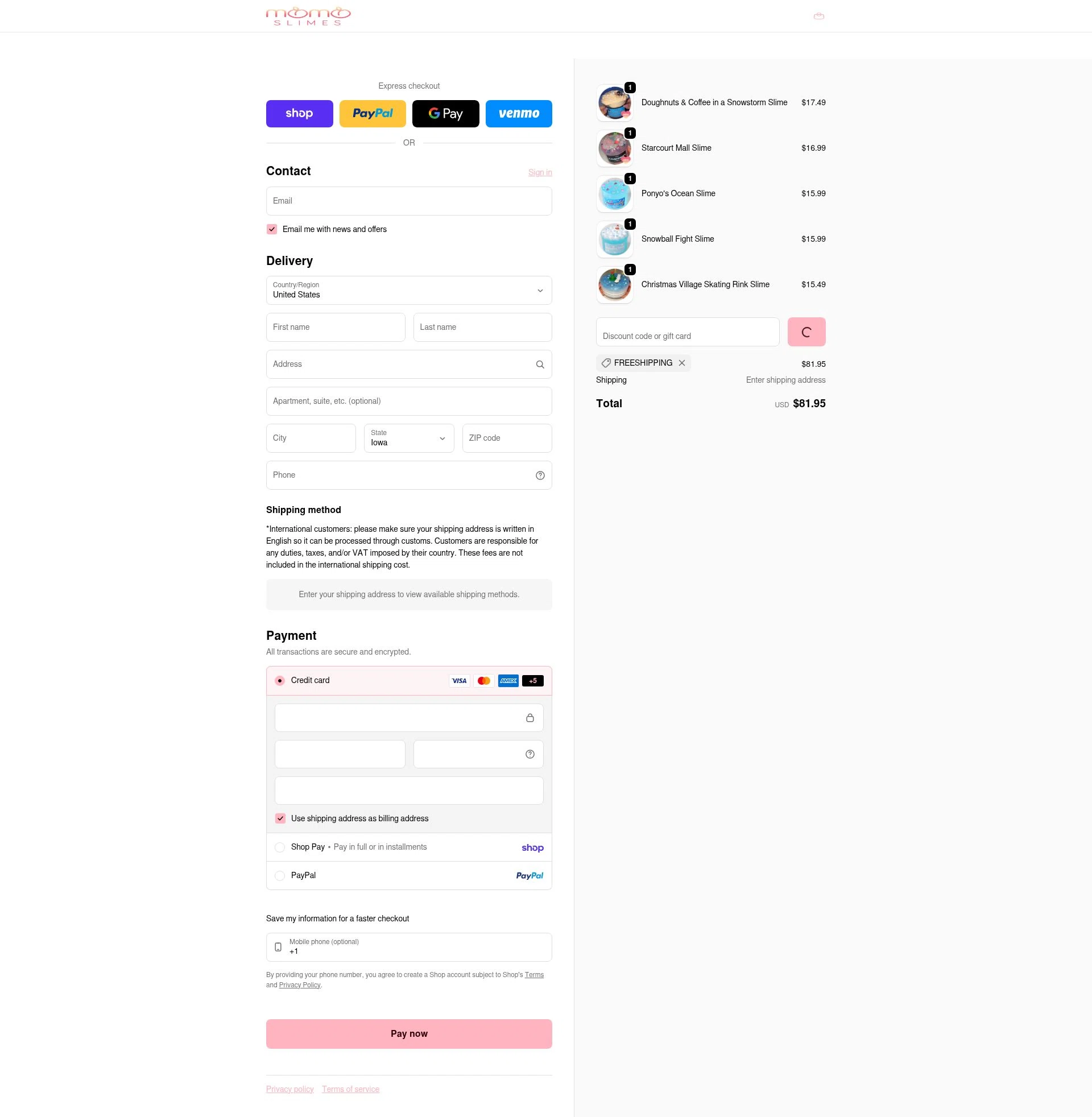 Momo Slimes checkout page showing Momo Slimes discount code box | Screenshot taken by SimplyCodes community member on Feb 3, 2026