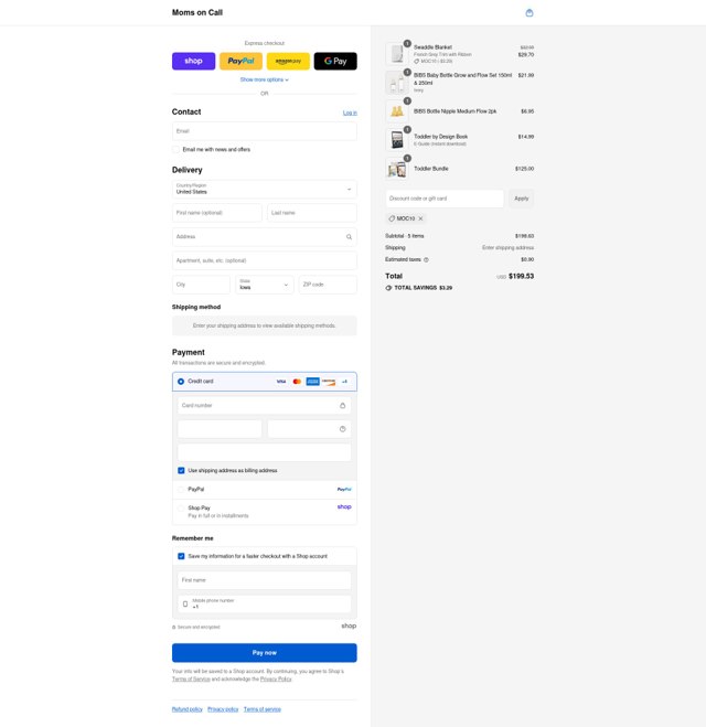 Moms on Call checkout page showing Moms on Call promo code box | Screenshot taken by SimplyCodes community member on Sep 3, 2025