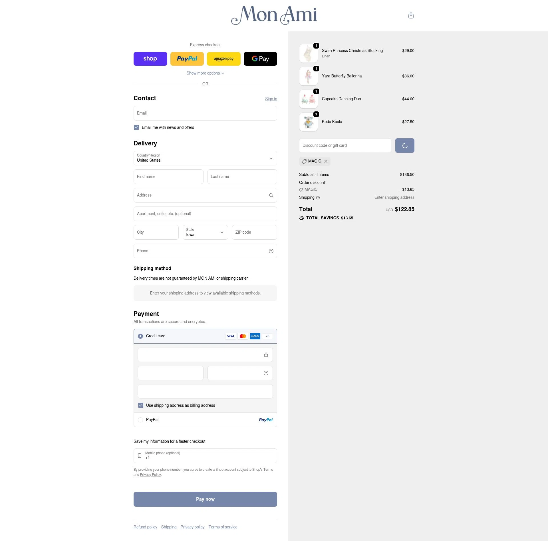 Mon Ami checkout page showing Mon Ami discount code box | Screenshot taken by SimplyCodes community member on Feb 5, 2026