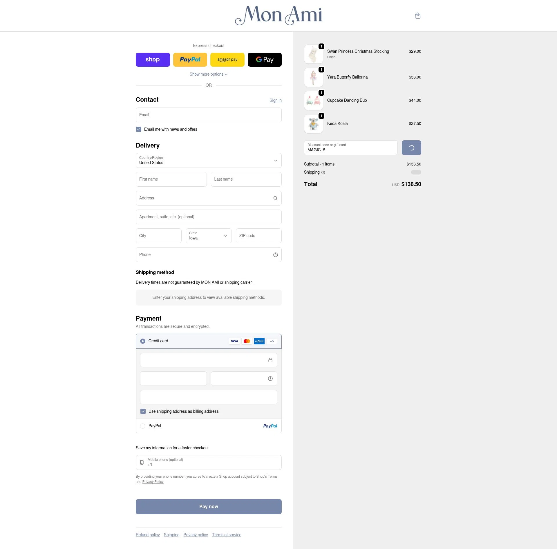 Mon Ami checkout page showing Mon Ami discount code box | Screenshot taken by SimplyCodes community member on Feb 1, 2026